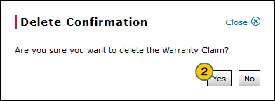 Delete warranty claim confirmation.